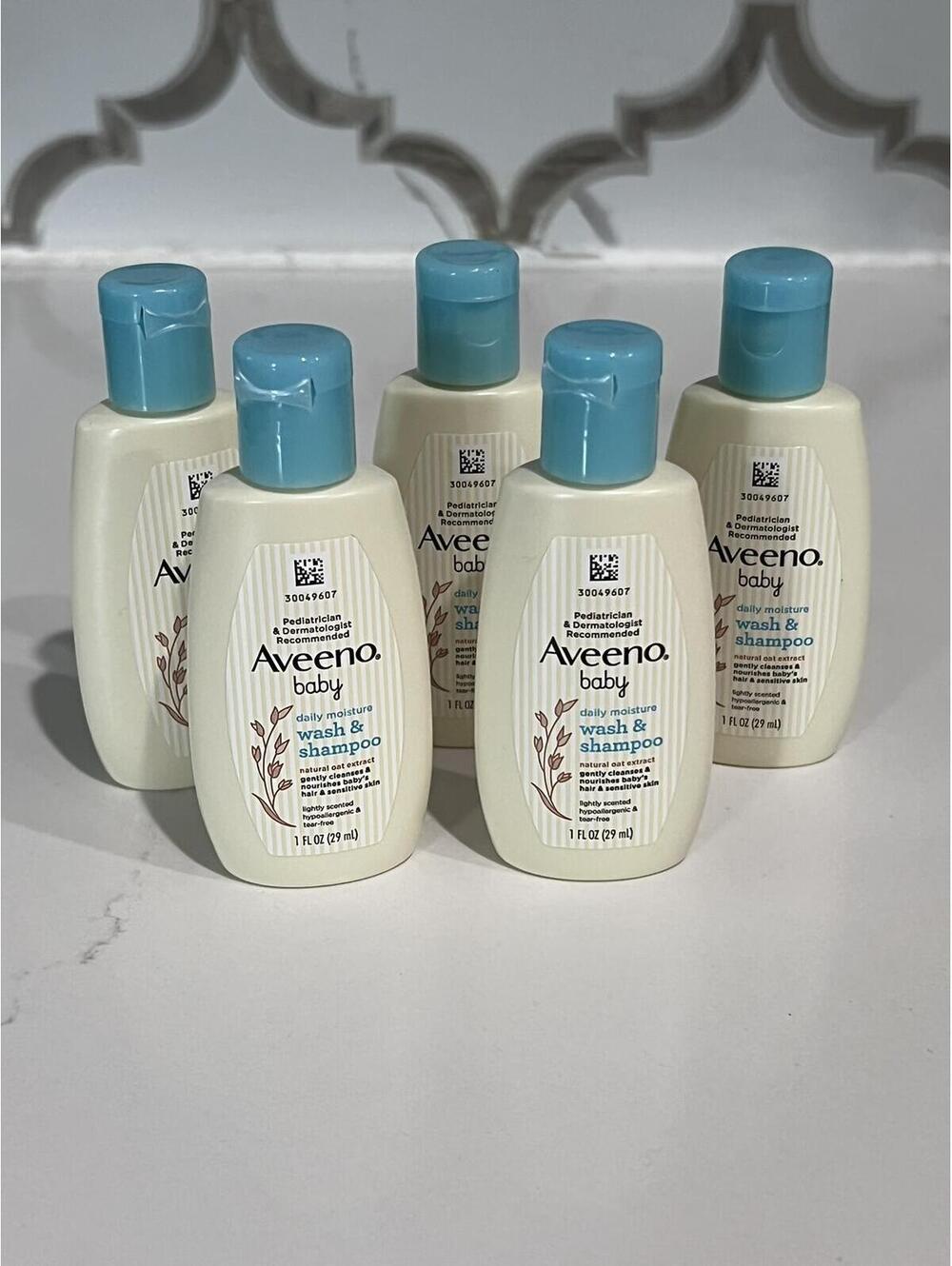 Set of 5 - Aveeno Baby Daily Moisture Wash & Shampoo, Travel Size, 1 oz, 29 ml